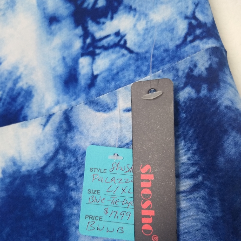 NWT:SHOSHO S/M BLUE Tie Dye Damask Fashion  Wide Leg  Palazzo Pants - Picture 8 of 9
